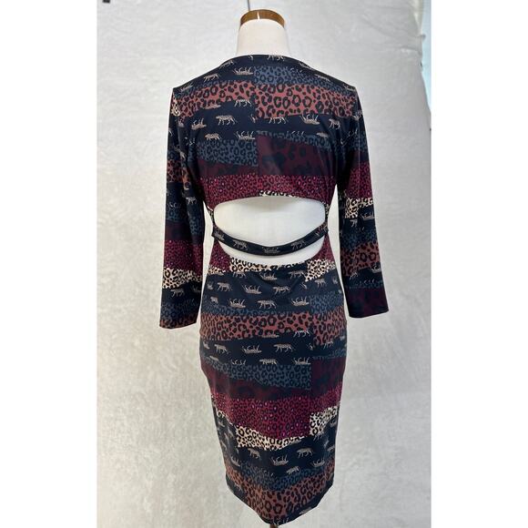 Victoria Sport Leopard Open Back Dress 3/4 Sleeve Black NICE Bodycon MEDIUM‎ - Picture 15 of 16